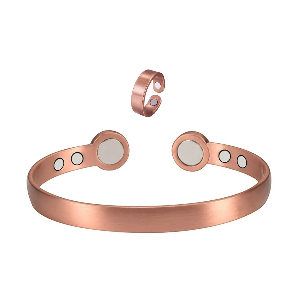Retro Magnetic Cuff Bracelet & Ring Set – Unisex Alloy Bangle Cuff Bracelet Set PLUSH Bronze Bangles Ring