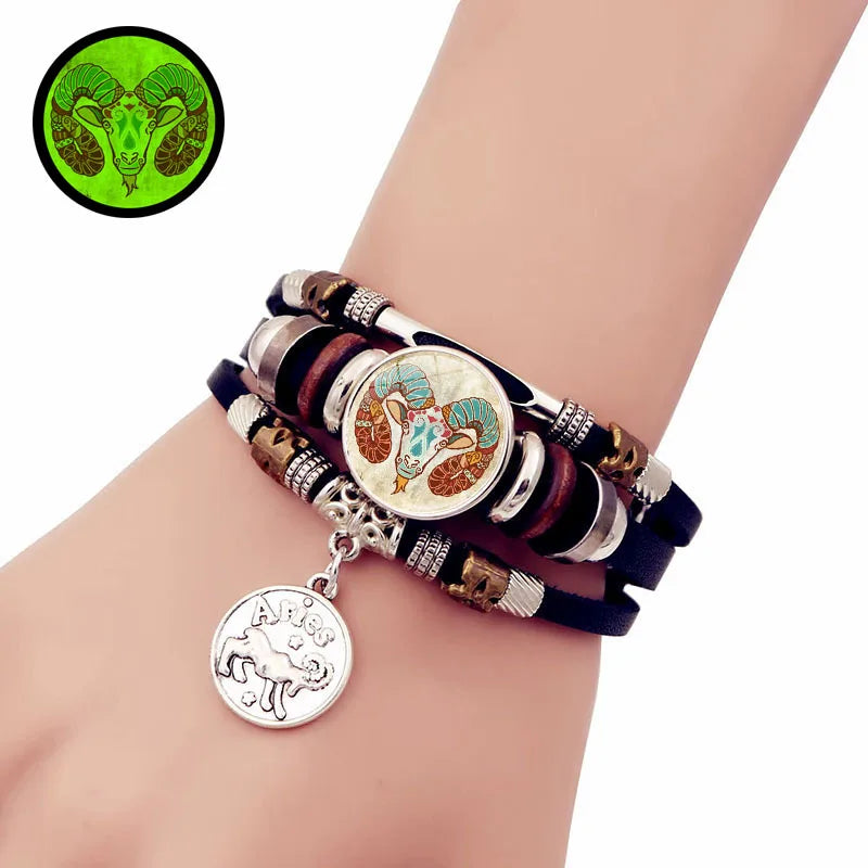 Glow Zodiac Constellation Leather Charm Bracelet – Unisex Charm Bracelet PLUSH