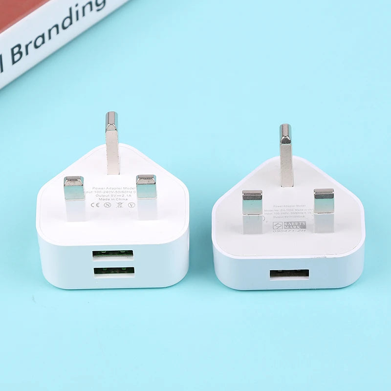 UK 3-Pin USB Wall Charger Adapter – 1 & 2 Ports | 5V 2.1A USB Wall Charger PLUSH