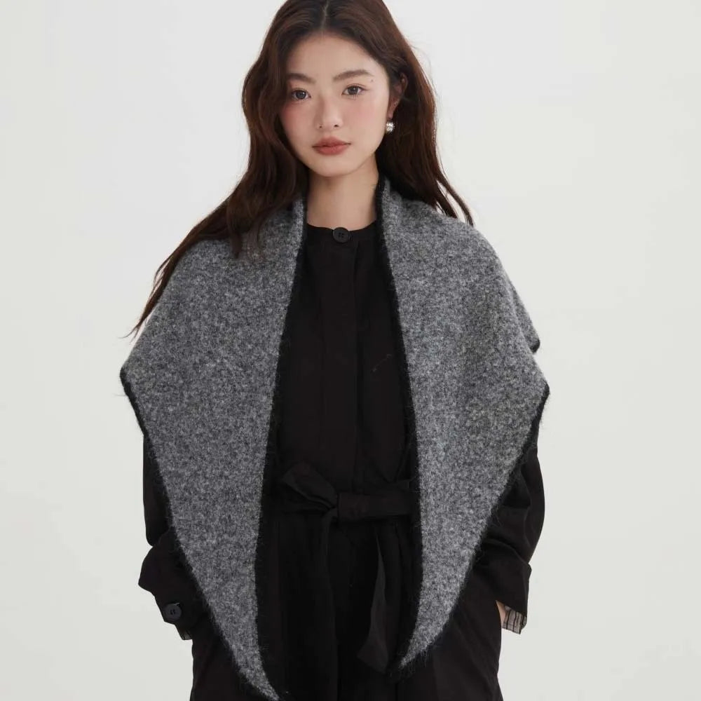 Women's Triangle Shawl Scarf – Soft Knit Wool Blend Cape Triangle Shawl Scarf PLUSH Dark Grey