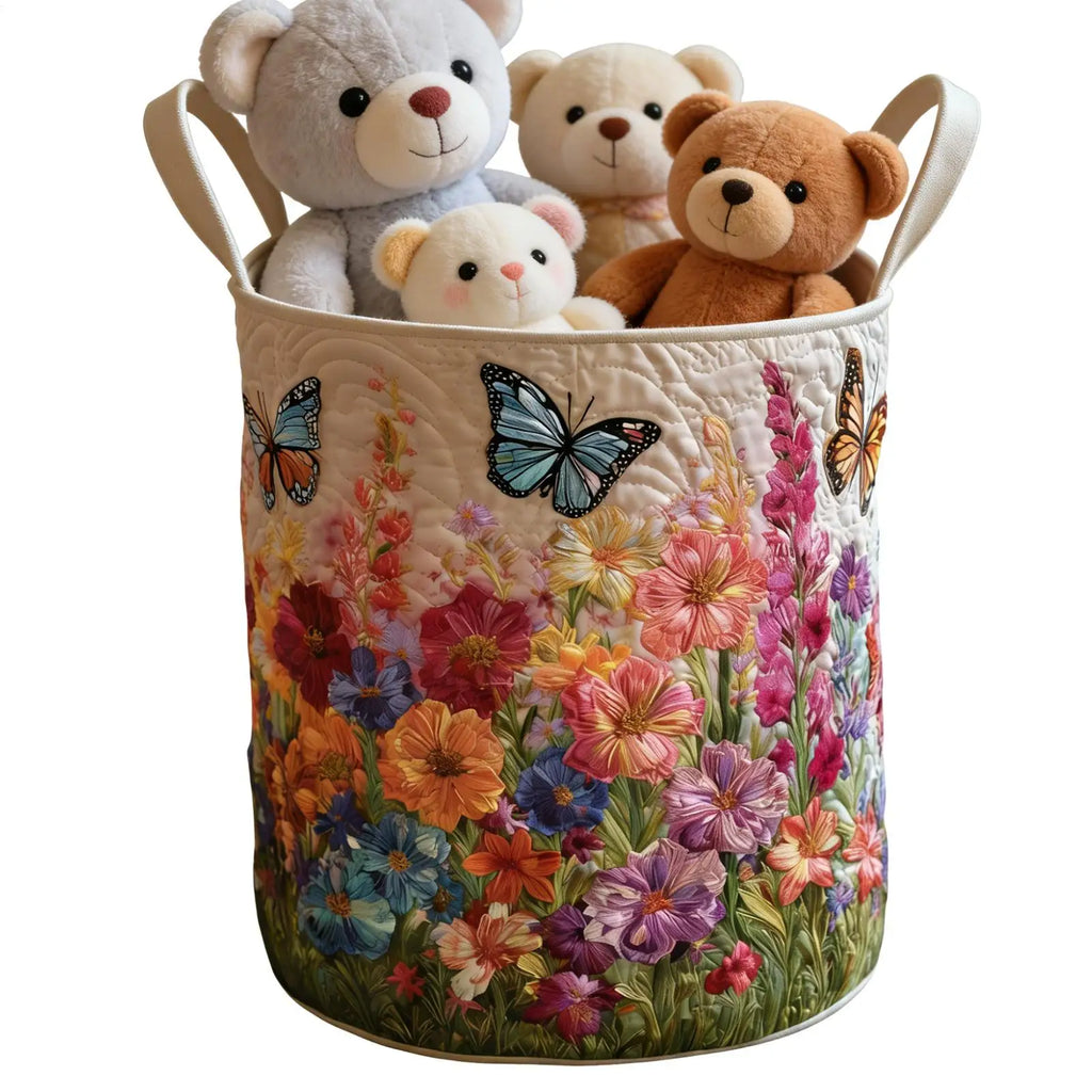 Vintage Floral Quilted Storage Basket with Handle | 18x14in Storage Basket PLUSH