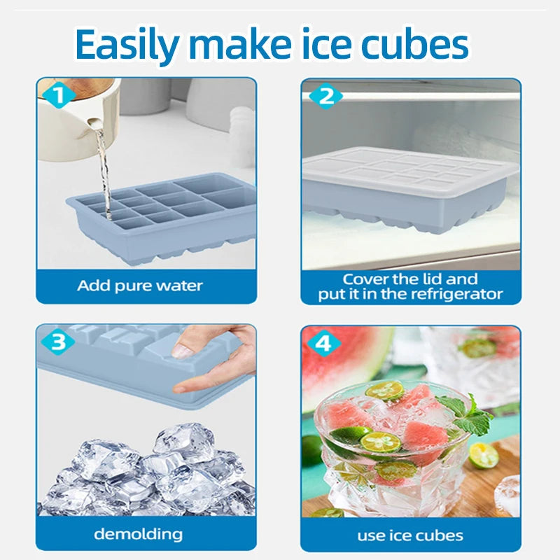 Silicone Ice Tray Mold with Lid – 3 Sizes DIY Ice Cubes Silicone Ice Tray PLUSH
