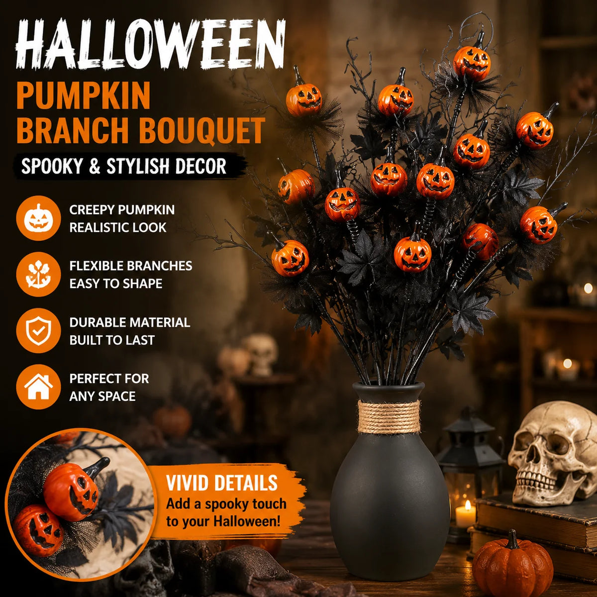Smiling Pumpkin Vase & Trident Halloween Decoration Prop Set Halloween Decor Set PLUSH
