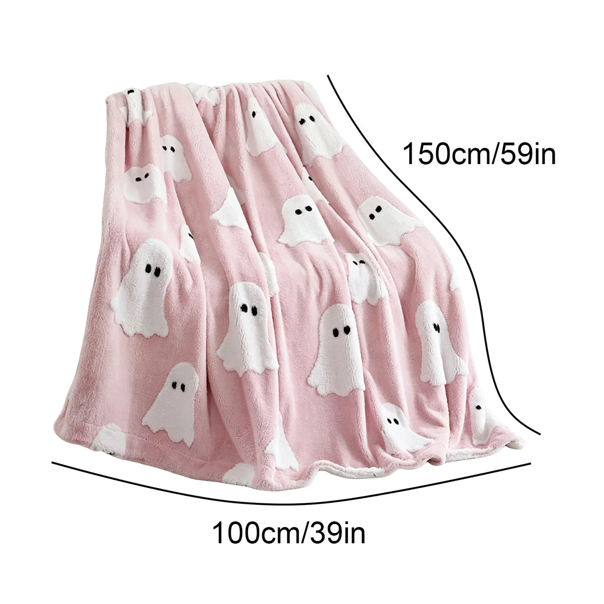 Halloween Pumpkin & Ghost Flannel Throw Blanket | Festive Decor Flannel Throw Blanket PLUSH Pink