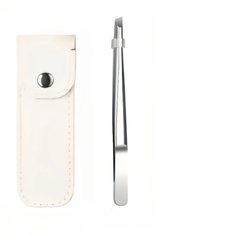 Ouriner Stainless Steel Slant Tweezers – Eyebrow & Beard Tool Eyebrow Tweezers PLUSH Silvery with bag