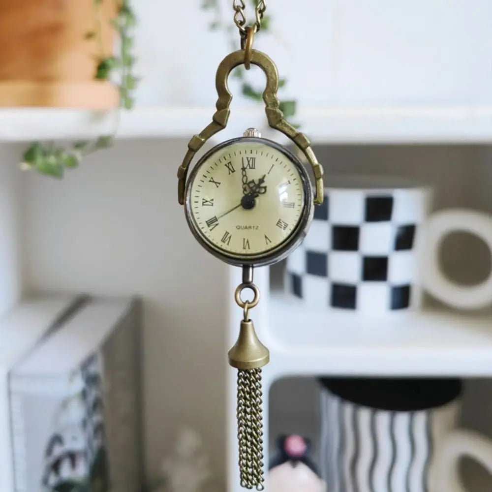 Vintage Bronze Ball Transparent Pocket Watch Quartz Tassel Necklace Pocket Watch Necklace PLUSH
