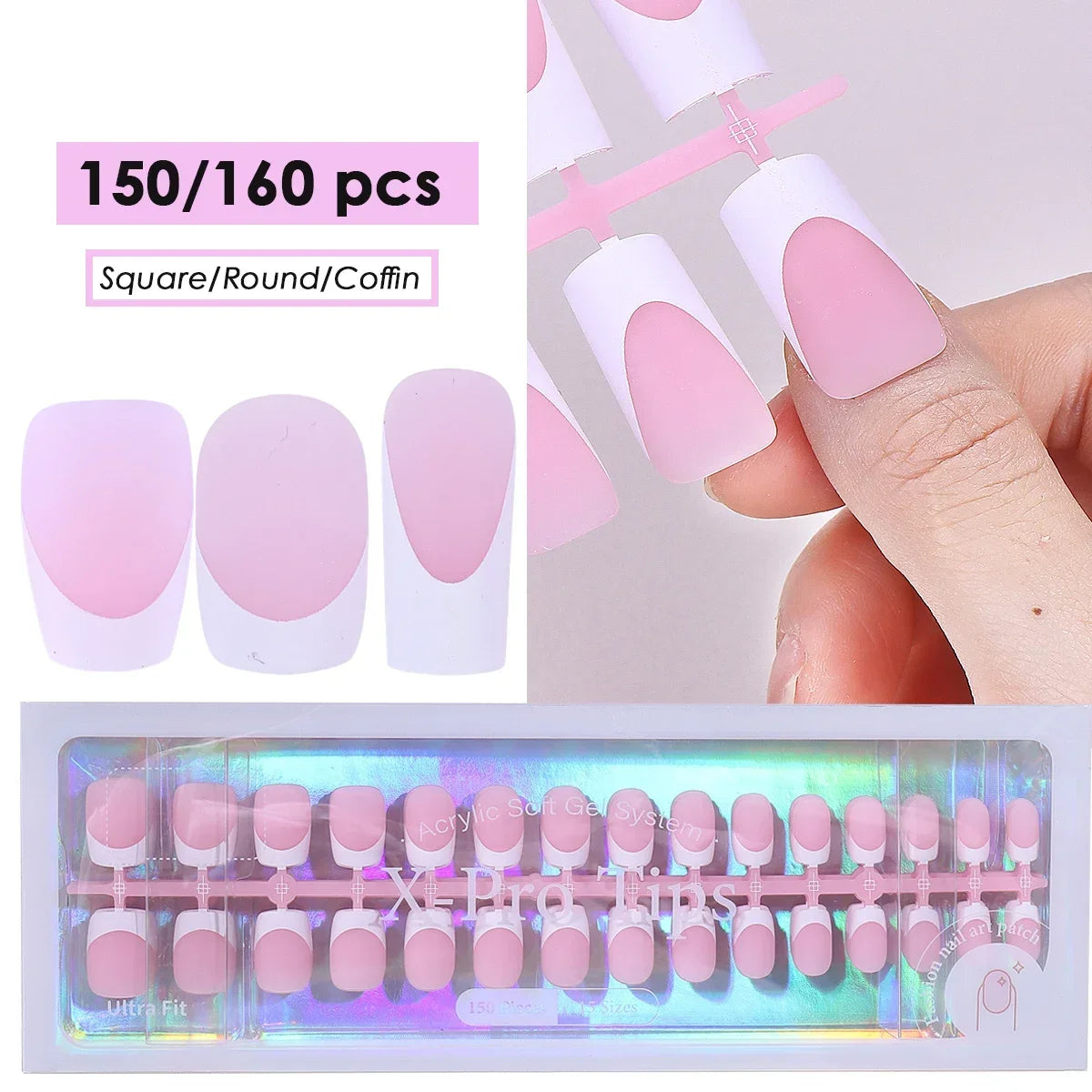 150/160pcs Matte Press On Nails Nude Pink French Tips Press On Nail Tips PLUSH