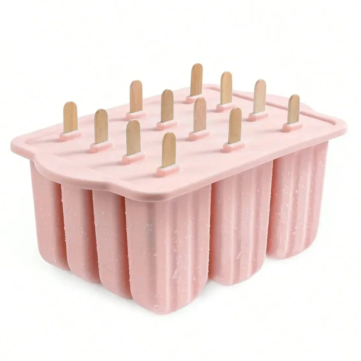 Silicone Popsicle Molds 12-Piece Set + 50 Wooden Sticks Popsicle Mold Set PLUSH Pink A