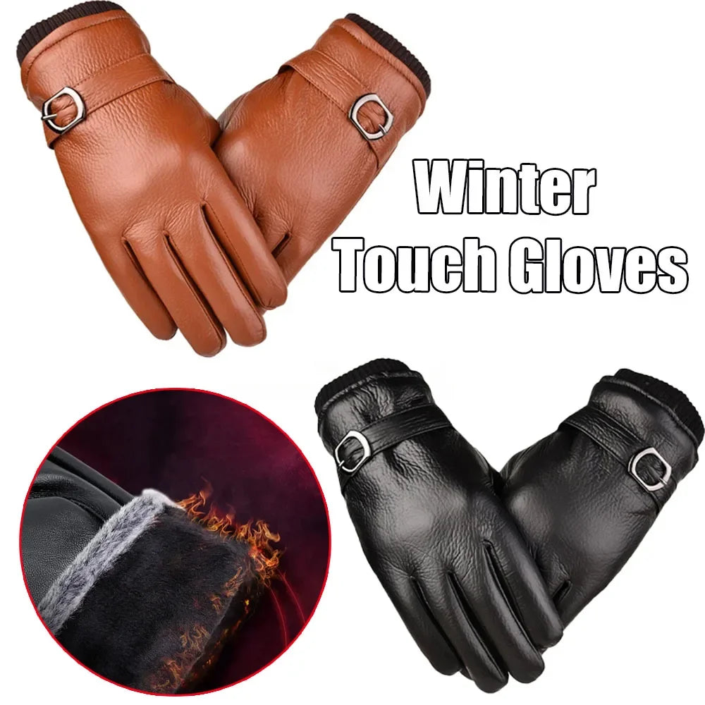 Windproof Thermal Touchscreen Leather Gloves – Winter Sports Winter Sports Gloves PLUSH