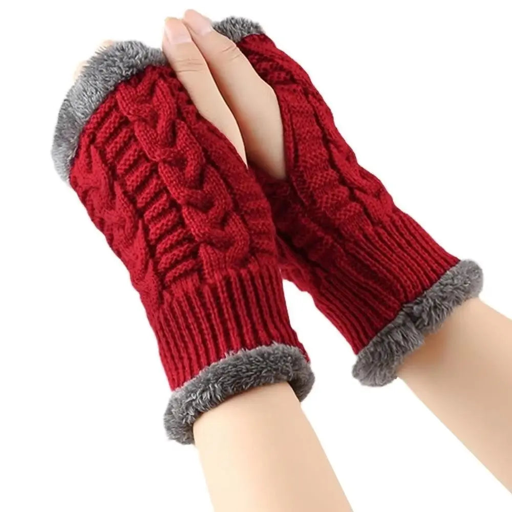 Vintage Knit Fingerless Gloves Faux Fur – Women's Winter Gloves Fingerless Knit Gloves PLUSH