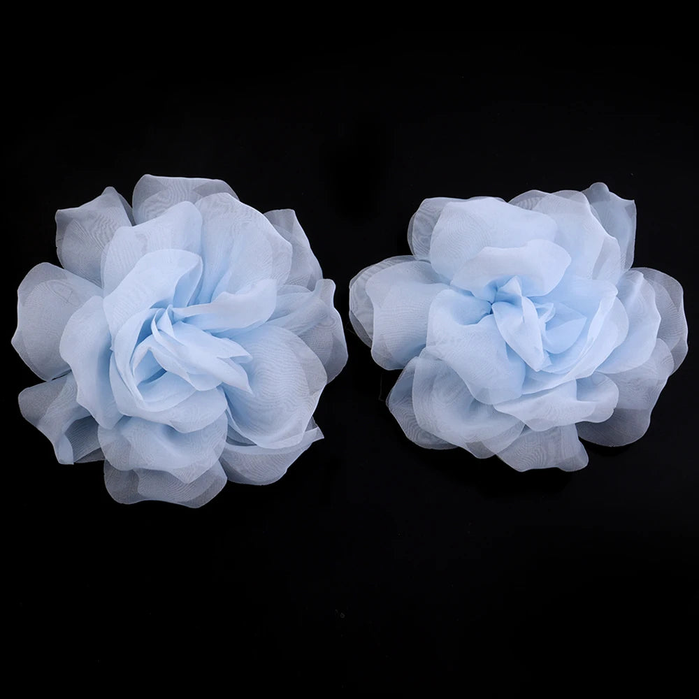 2pcs 10cm Chiffon Flower Appliques – DIY Hair & Clothes Decor Fabric Flower Appliques PLUSH blue 10cm