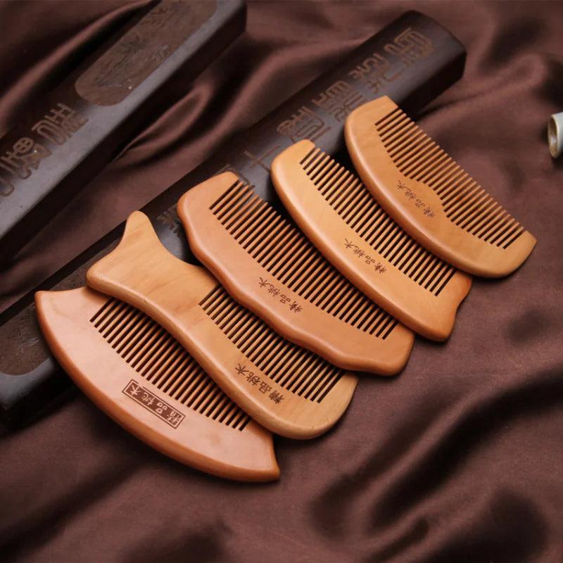 Natural Peach Wood Engraved Massage Comb – Anti-Static Hair Wooden Hair Comb PLUSH