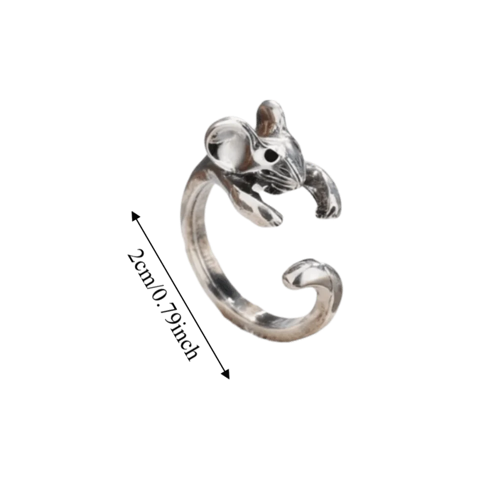 Silver Retro Mouse Open Ring – Adjustable Animal Jewelry Animal Fashion Ring PLUSH