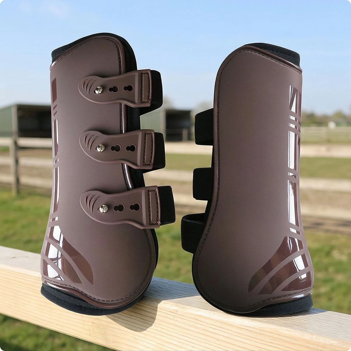 Horse Front Leg Tendon Boots – Adjustable Equestrian Guard Horse Tendon Boots PLUSH Brown M-front