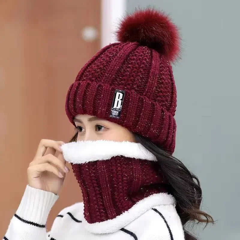 Women's Winter Knit Hat & Scarf Set – Padded Ear Protection Winter Hat Scarf Set PLUSH