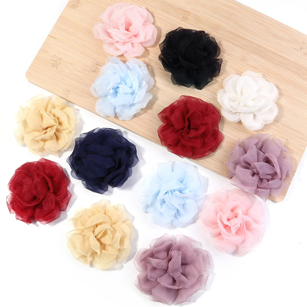 2pcs 10cm Chiffon Flower Appliques – DIY Hair & Clothes Decor Fabric Flower Appliques PLUSH