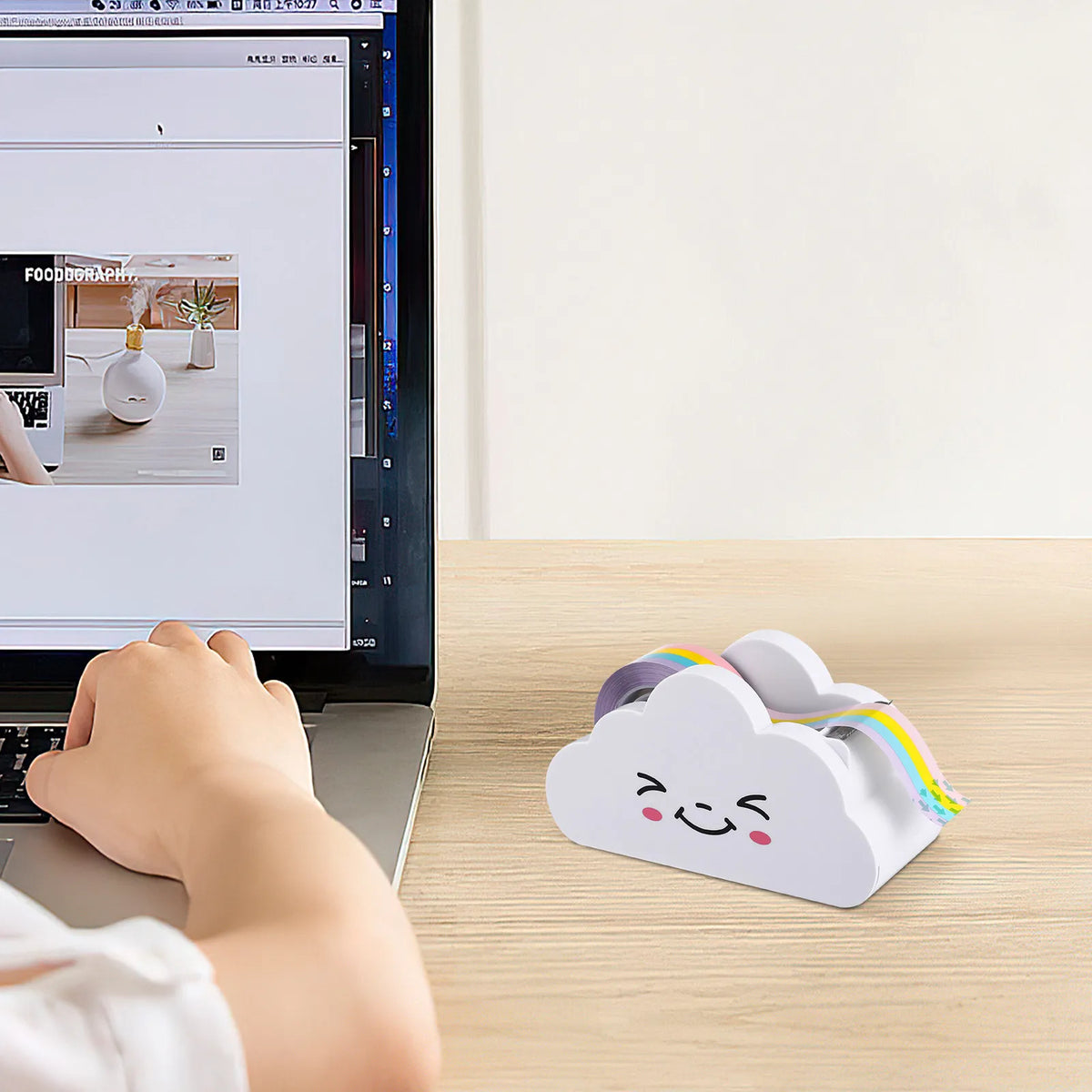 Cloud Tape Dispenser Set with Rainbow Roll – Cute Desk Stationery Tape Dispenser Set PLUSH