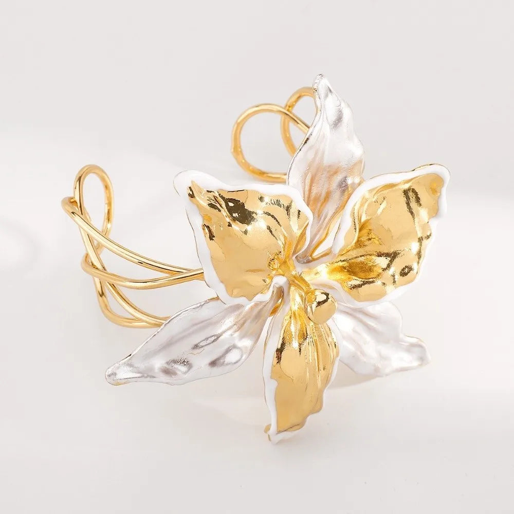 Bohemian 3D Iris Flower Gold Bangle Bracelet – Vintage Style Fashion Bangle Bracelet PLUSH