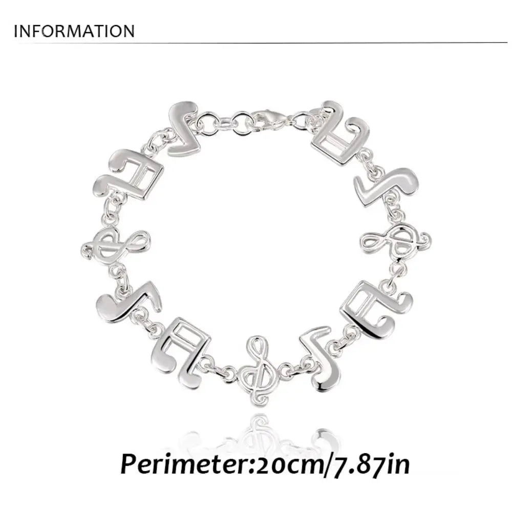Silver Music Note Bracelet – Adjustable Unisex Bangle Chain Link Bracelet PLUSH