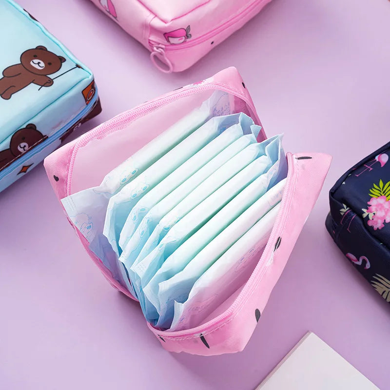 Mini Menstrual Organizer Pouch – Reusable Nylon Storage Bag Feminine Hygiene Organizer PLUSH