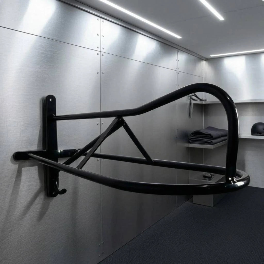 Wall-Mounted Black Metal Saddle Rack – Curved Support & Brace Saddle Rack PLUSH
