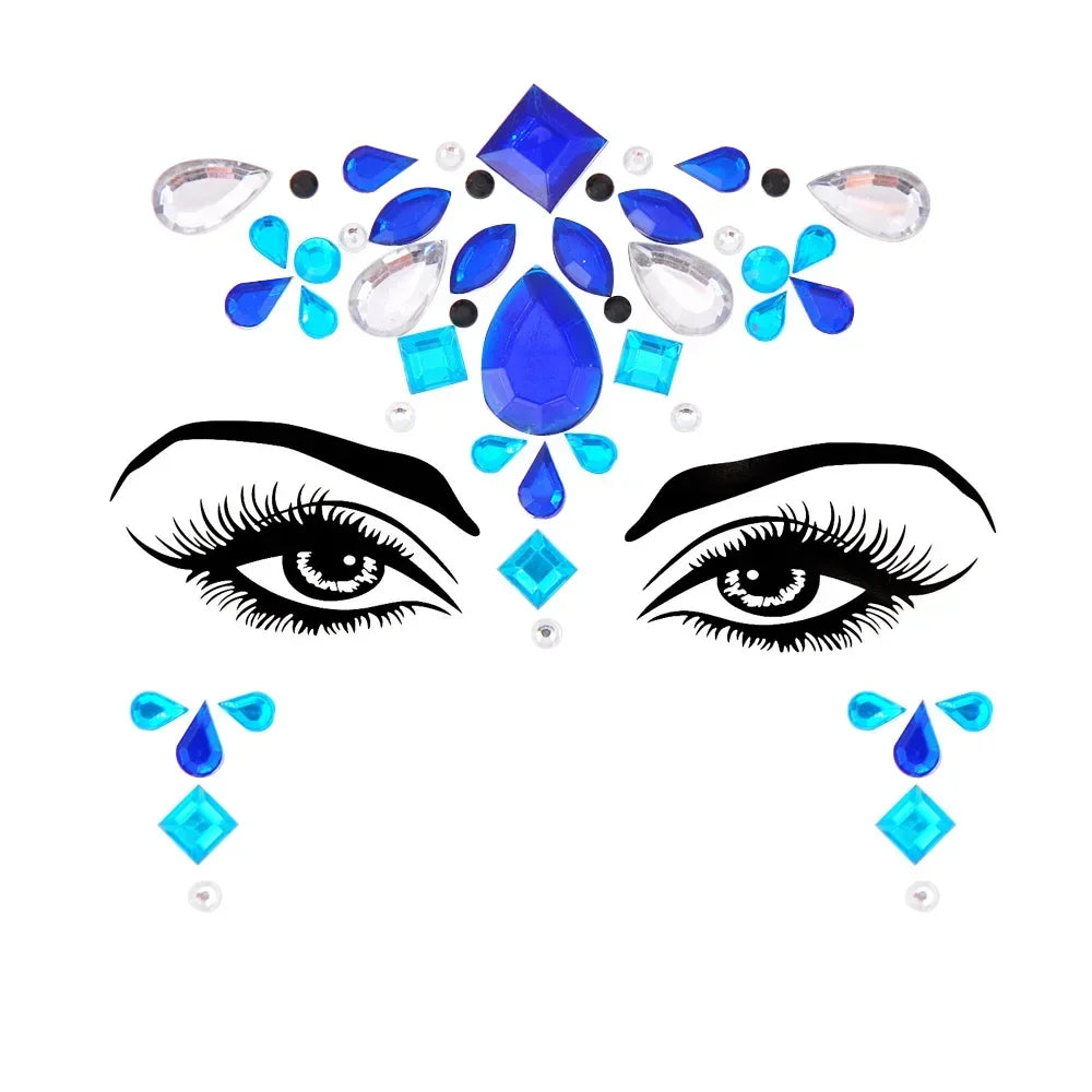 Crystal Face Gems Rhinestone Temporary Tattoo Stickers
