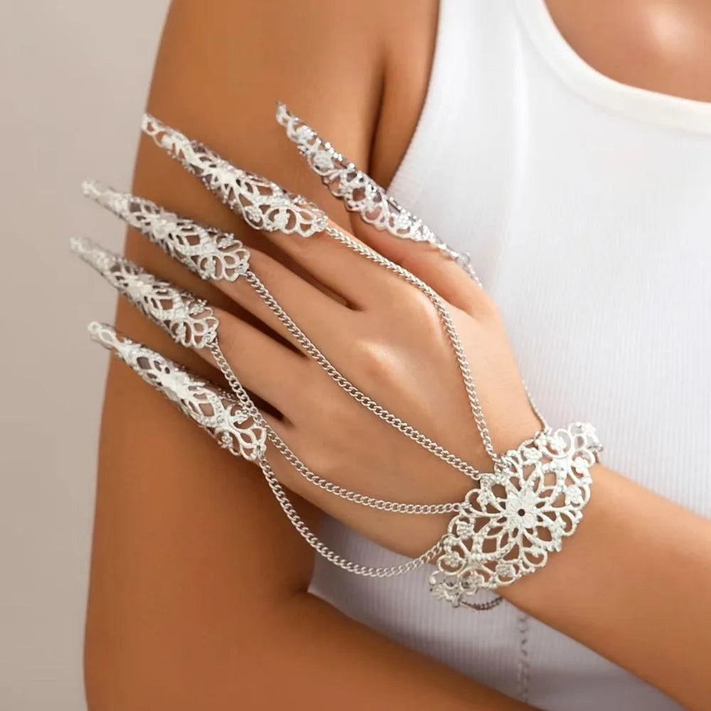 Gothic Punk Hand Harness Finger Ring Bracelet – Claw Jewelry Hand Harness Bracelet PLUSH