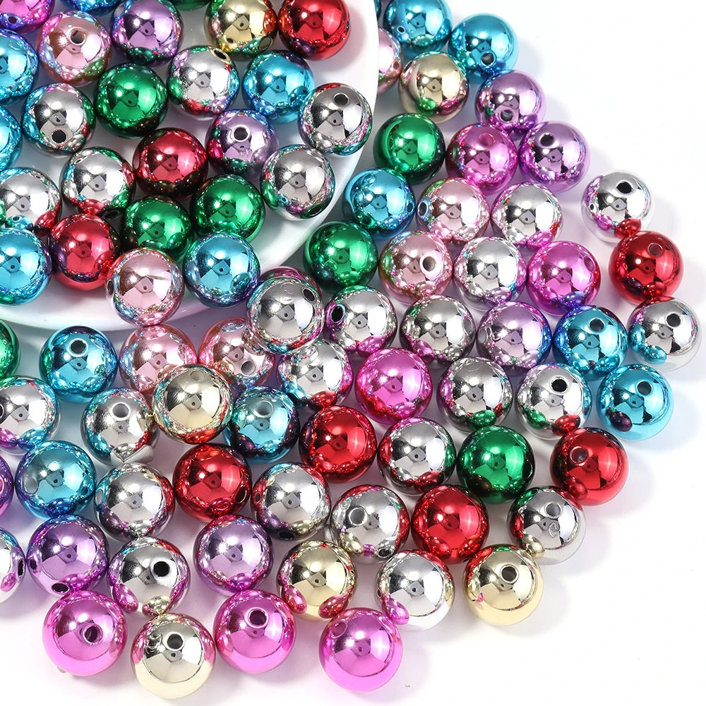 20pcs UV Metallic Round Acrylic Beads 16mm Christmas DIY Jewelry Acrylic Spacer Beads PLUSH