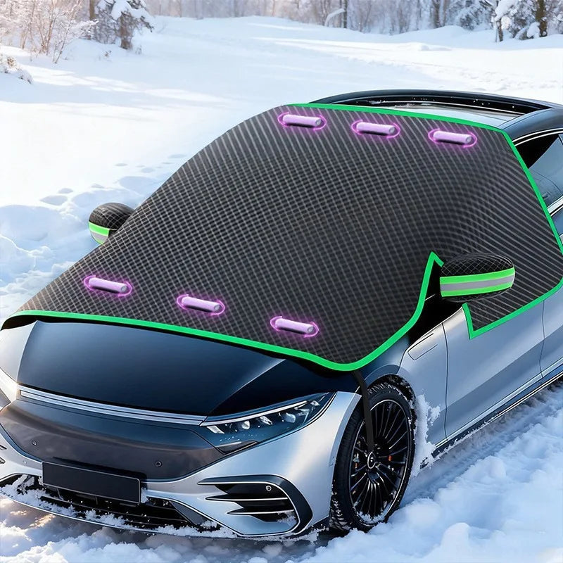 Magnetic Windshield Snow Cover with Reflective Strips Windshield Snow Cover PLUSH green