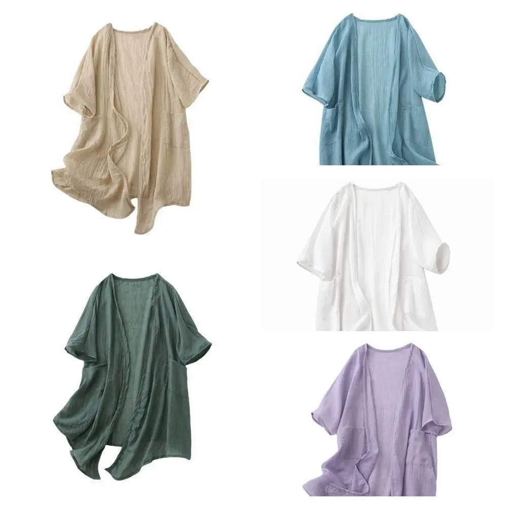Women's Loose Linen Cardigan – Lightweight Summer Cover-Up Women's Cardigan PLUSH