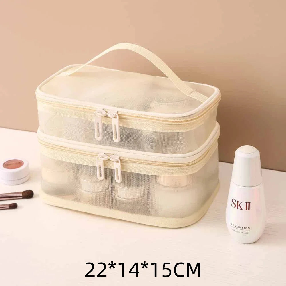 Travel Mesh Makeup Organizer Bag | Cosmetics Storage Box Makeup Organizer Bag PLUSH Double layer bag 2