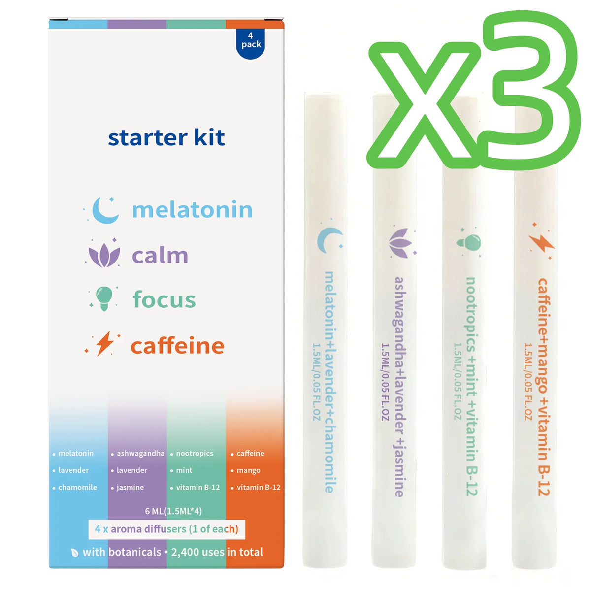 Natural Herbal Diffuser Pen Aromatherapy Inhaler Stick 4-Pack Aromatherapy Inhaler Stick PLUSH 1set Boxed x 3PCS
