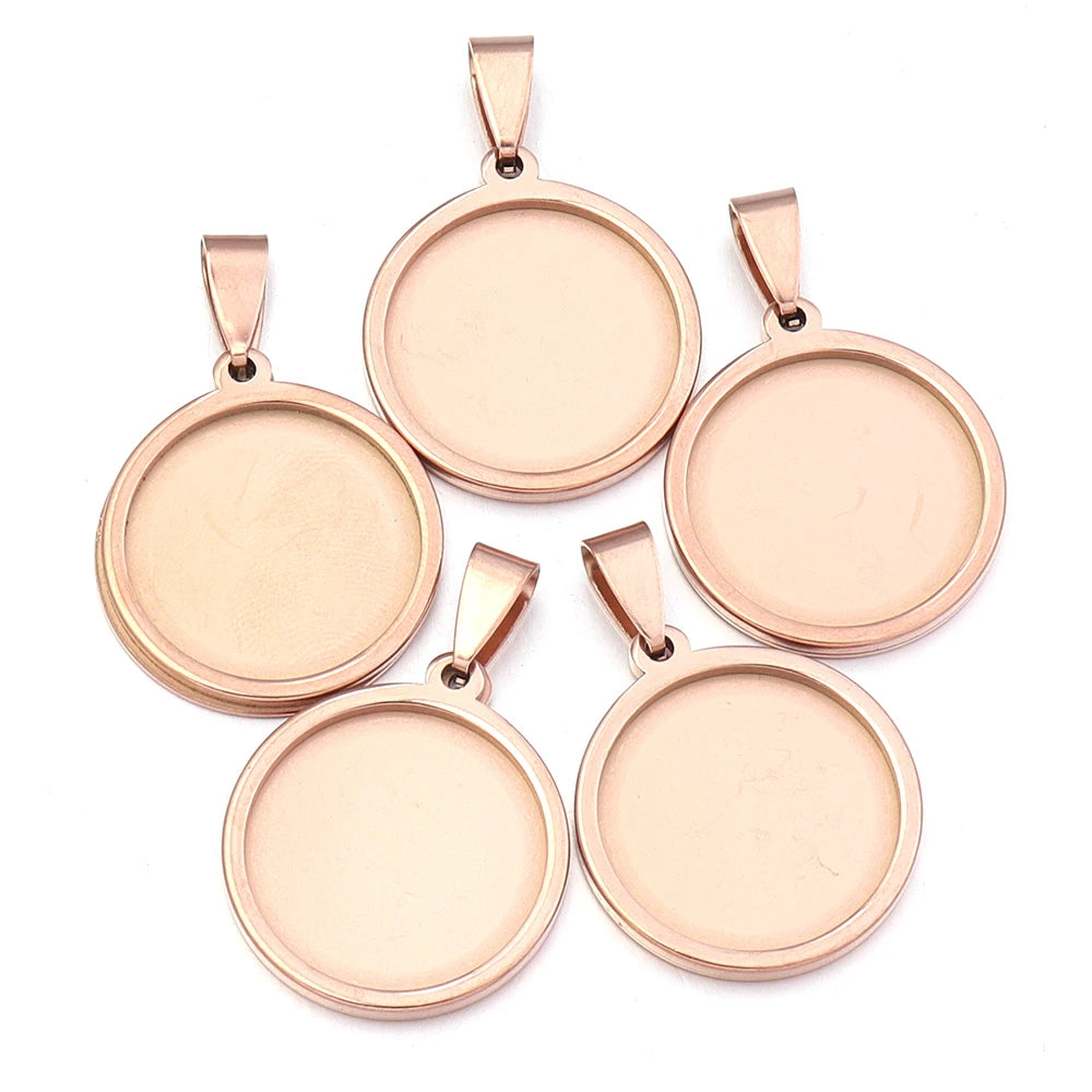 5pcs Stainless Steel Round Blank Pendant Tray Base DIY Jewelry Jewelry Pendant Tray PLUSH Rose Gold 20mm