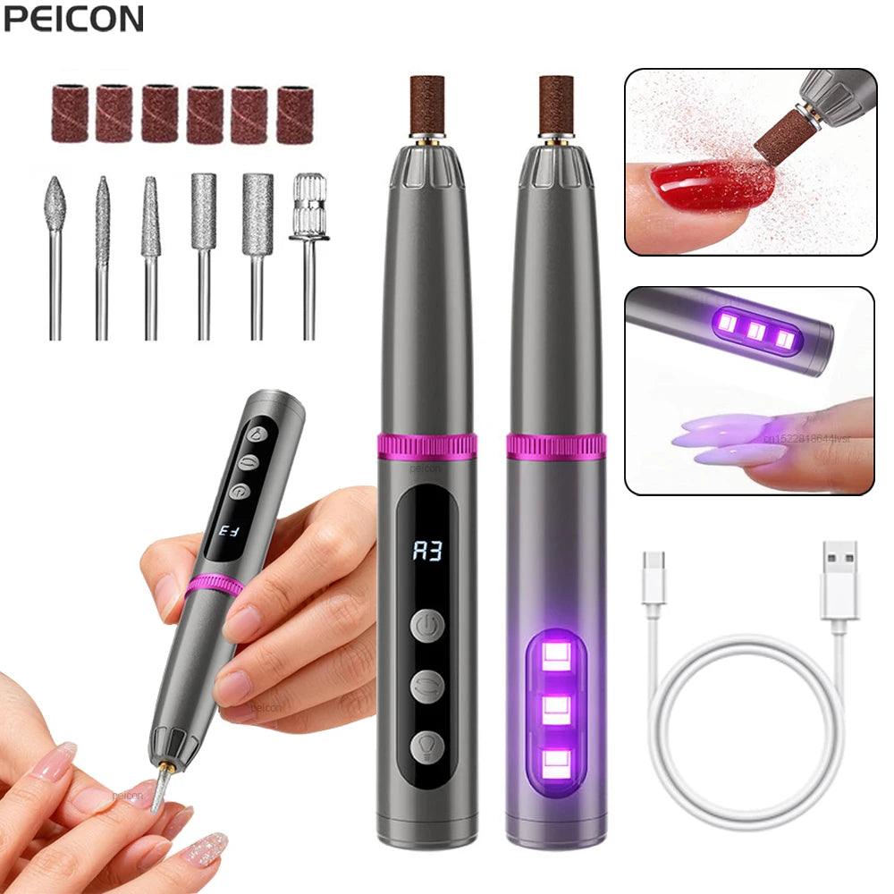 PEICON 2-in-1 Electric Nail Drill & UV LED Lamp | 6 Bits Electric Nail Drill PLUSH
