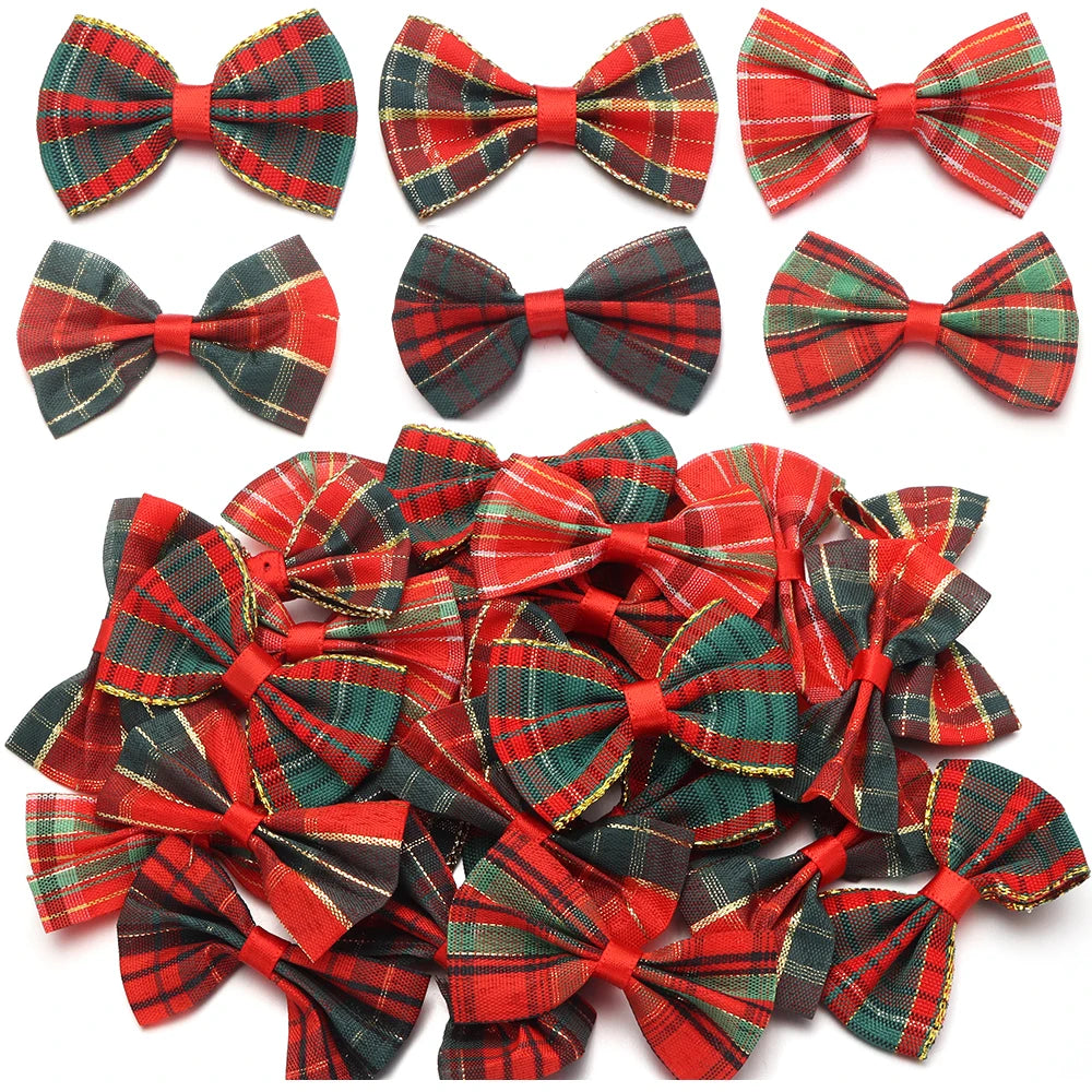 10pcs Gold-Edge Plaid Christmas Bows – Gift & Hair Decor Christmas Craft Bows PLUSH