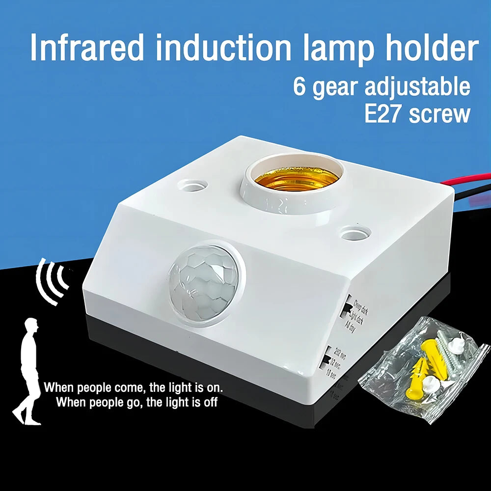 PIR Motion Sensor E27 Bulb Socket Adapter – Auto Light Switch Motion Sensor Socket PLUSH