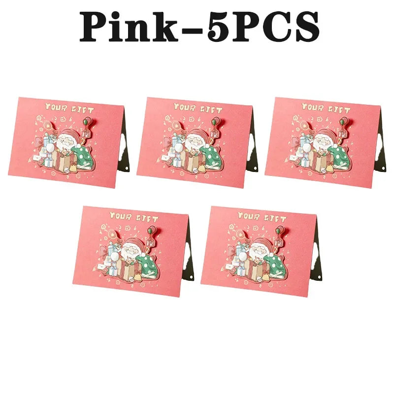 Santa Folding Christmas Greeting Cards – Xmas & New Year Wishes Christmas Greeting Cards PLUSH Pink-5PCS