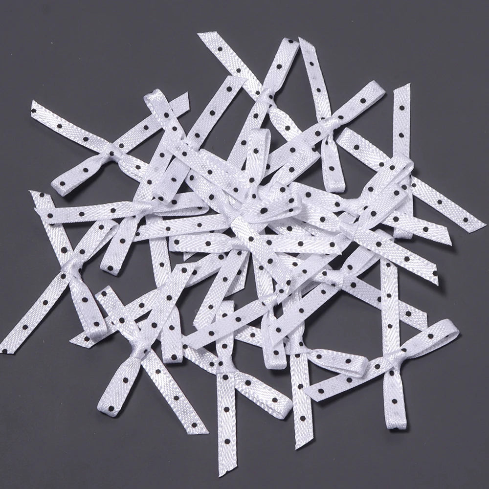 50pcs Polka Dot Ribbon Bows – DIY Gift Wrapping & Hair Decor Ribbon Bows PLUSH white