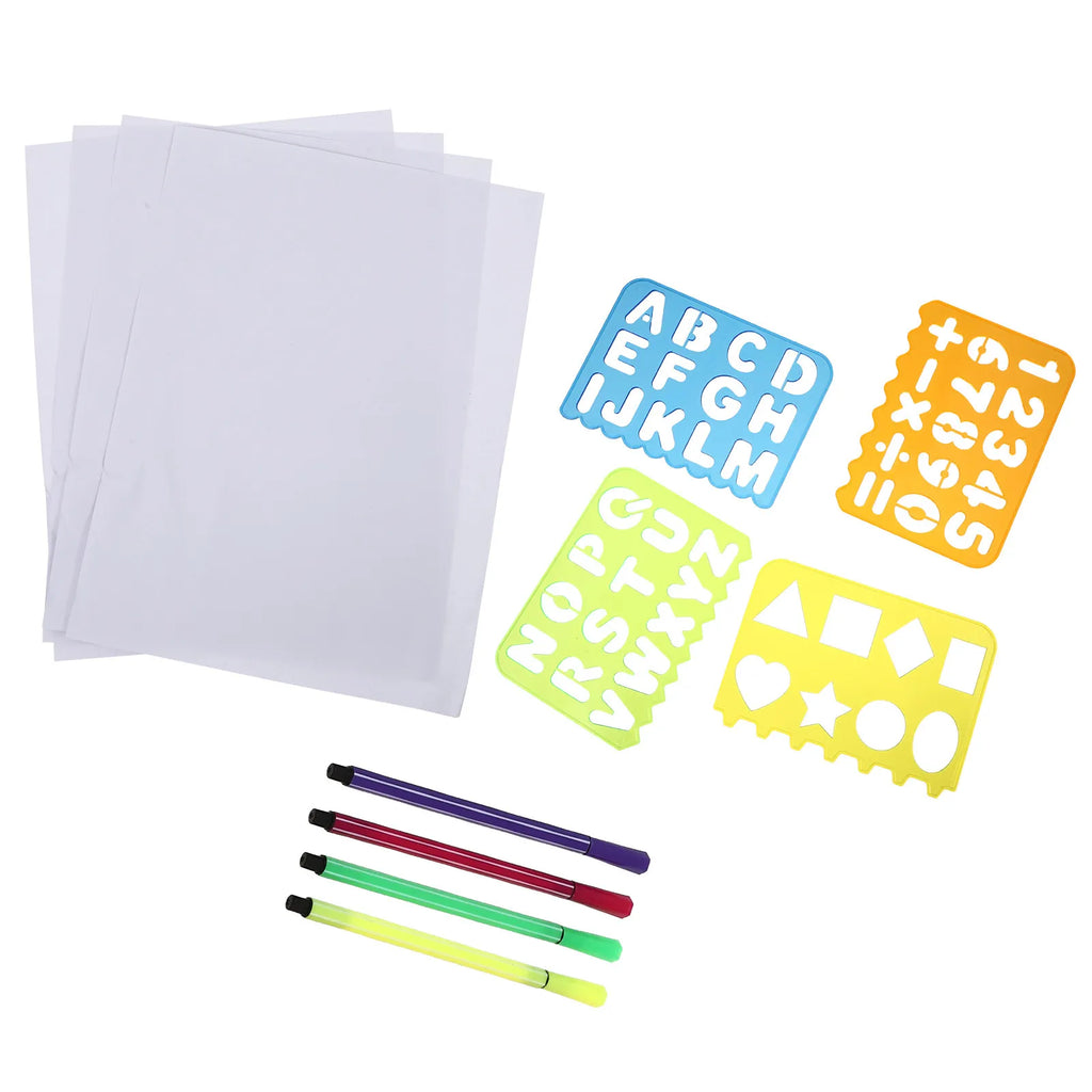 Kids Alphabet & Number Stencil Ruler Set – Plastic Learning Tool Educational Stencil Set PLUSH