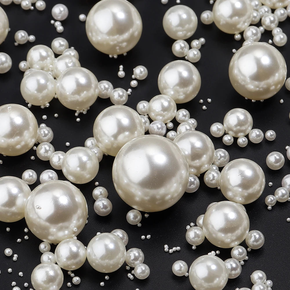 No Hole ABS Imitation Pearl Beads – Vintage Beige DIY Jewelry Loose Craft Beads PLUSH