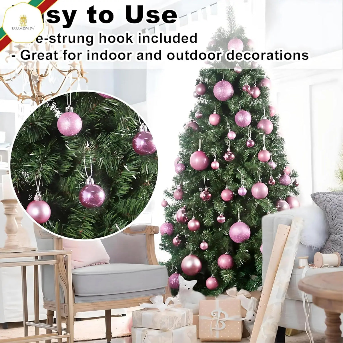 Mini Shatterproof Christmas Ball Ornaments – 24pcs Set Christmas Ornament Set PLUSH