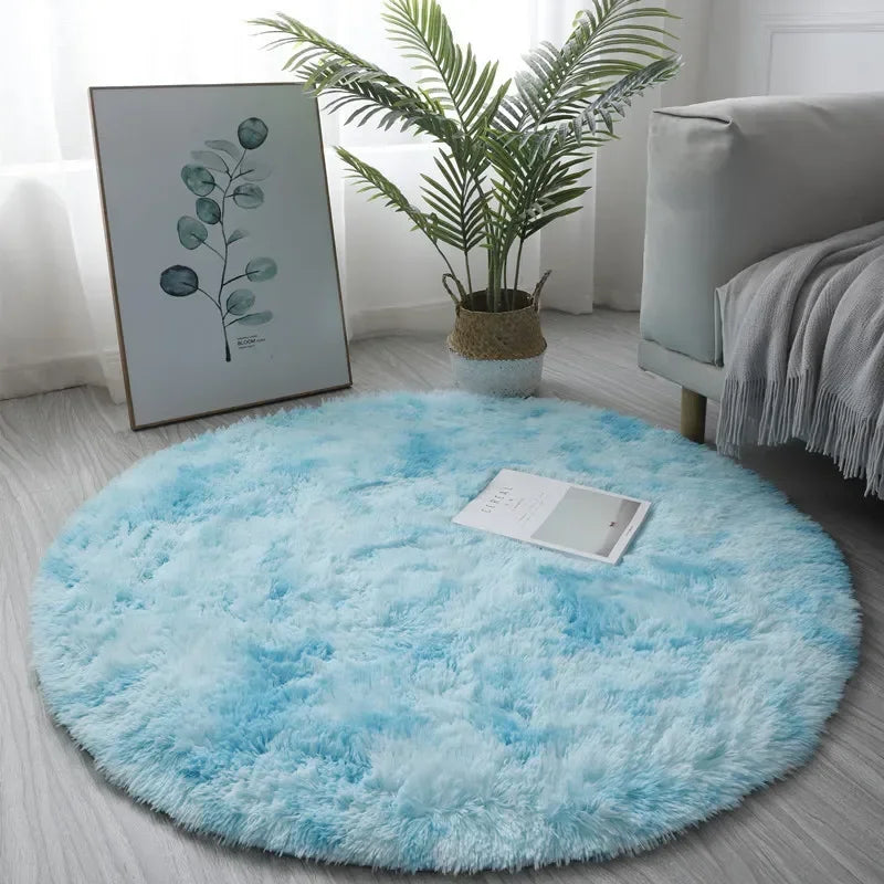 Super Soft Round Plush Rug – Fluffy Thick Pile Floor Mat Plush Area Rug PLUSH blue 100x100cm