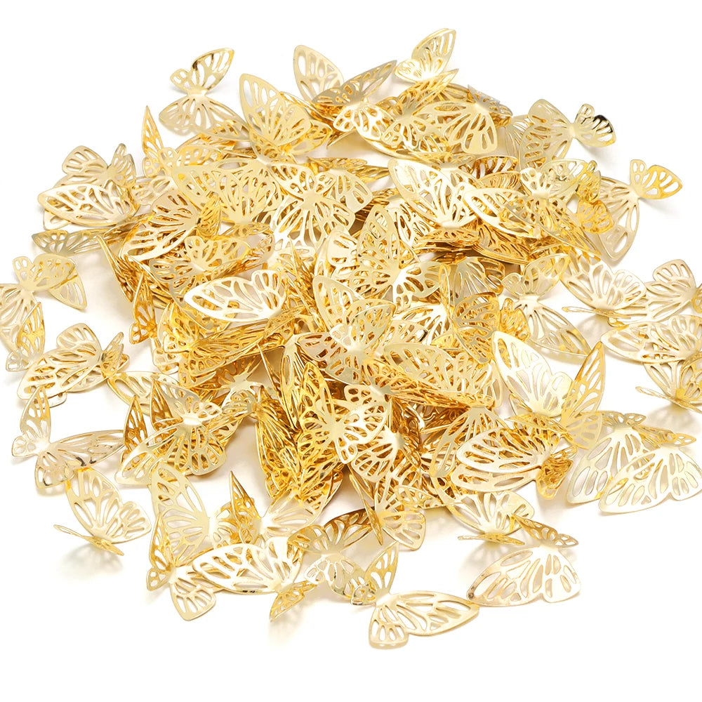 50pcs 3D Hollow Metal Butterfly Charms – DIY Jewelry & Decor Metal Jewelry Charms PLUSH gold