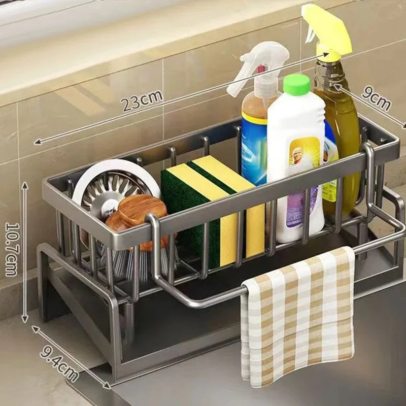 Stainless Steel Kitchen Sink Sponge & Drain Rack Organizer Sink Organizer Rack PLUSH Grey
