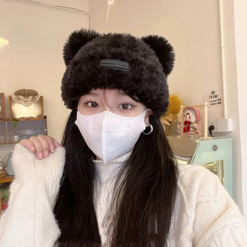 Fluffy Bear Knit Beanie – Chunky Fleece Winter Hat Women Winter Knit Beanie PLUSH