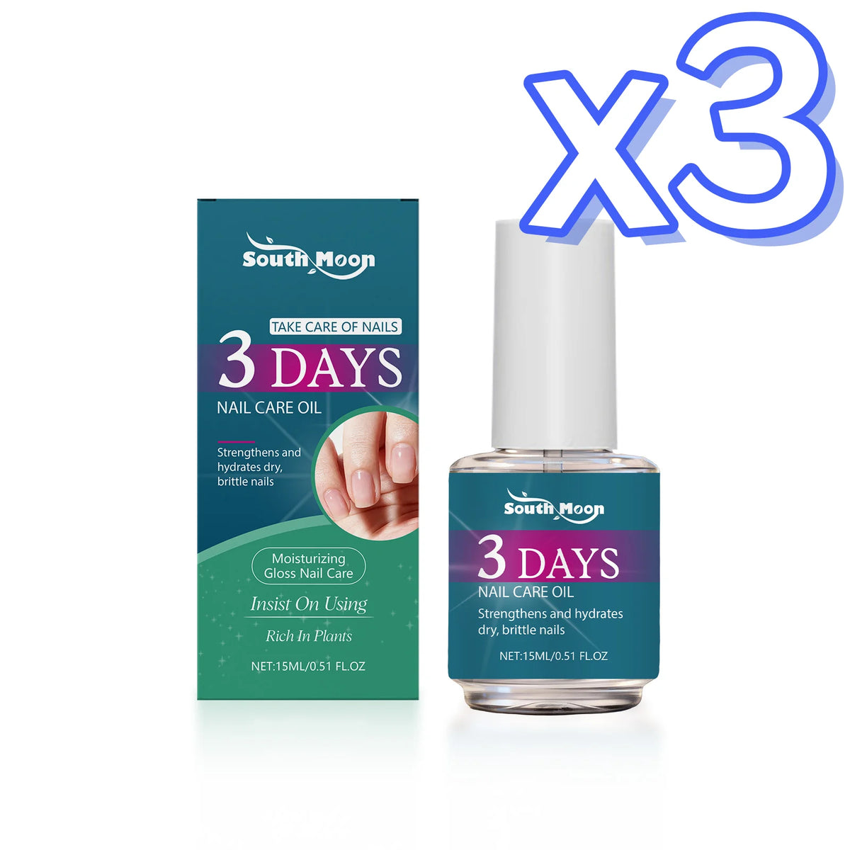 South Moon Plant-Based Nail Care Oil | Strengthener & Cuticle Oil Nail Care Oil PLUSH 15ml boxed x 3