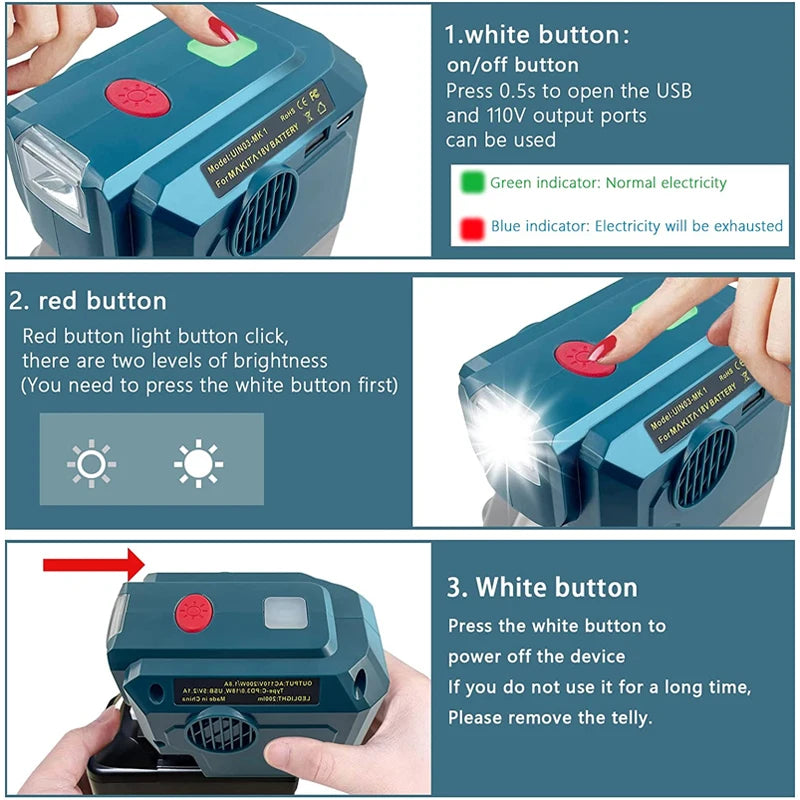 ZWINCKY 200W Makita 18V Battery Inverter – 110V/220V Portable Portable Power Inverter PLUSH