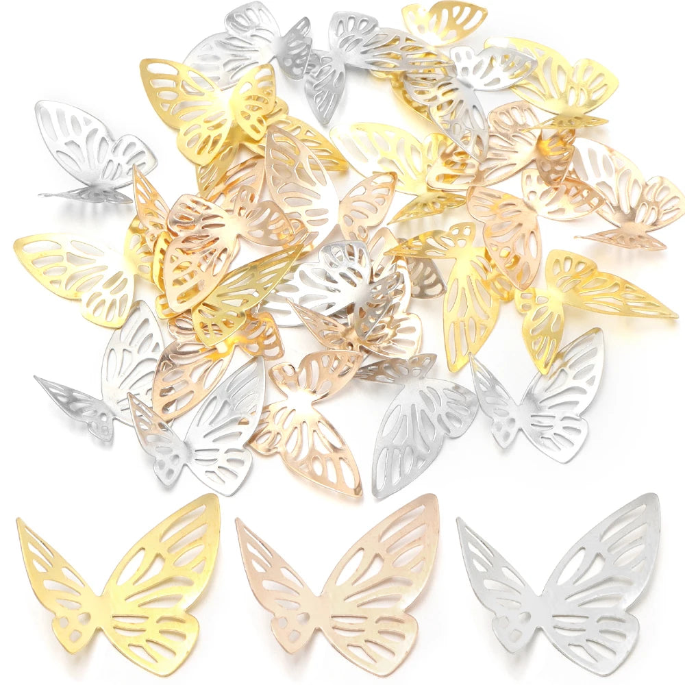 50pcs Iron Hollow 3D Butterfly Filigree Charms – DIY Jewelry Jewelry Making Charms PLUSH mixed