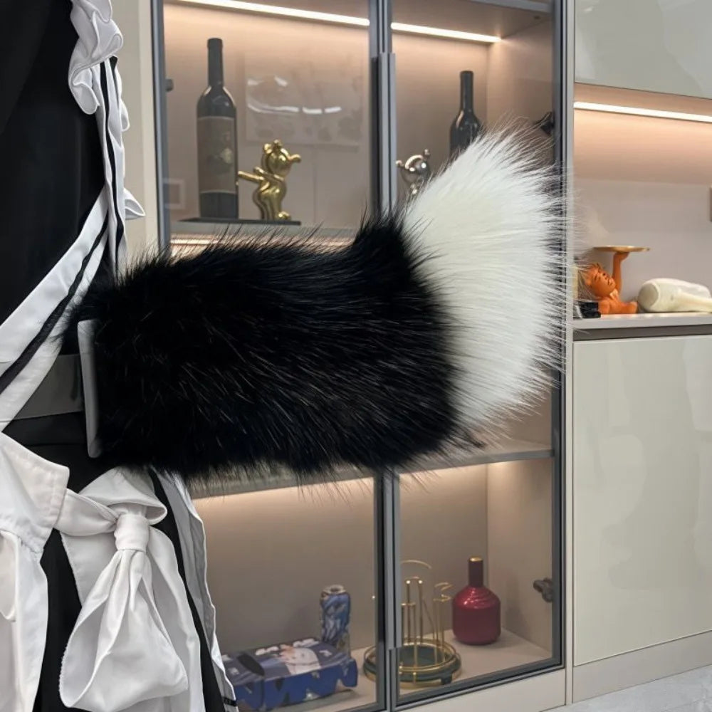 Electric Moving Cosplay Tail – Remote Control, USB Rechargeable Fur Cosplay Costume Tail PLUSH black white Option 1