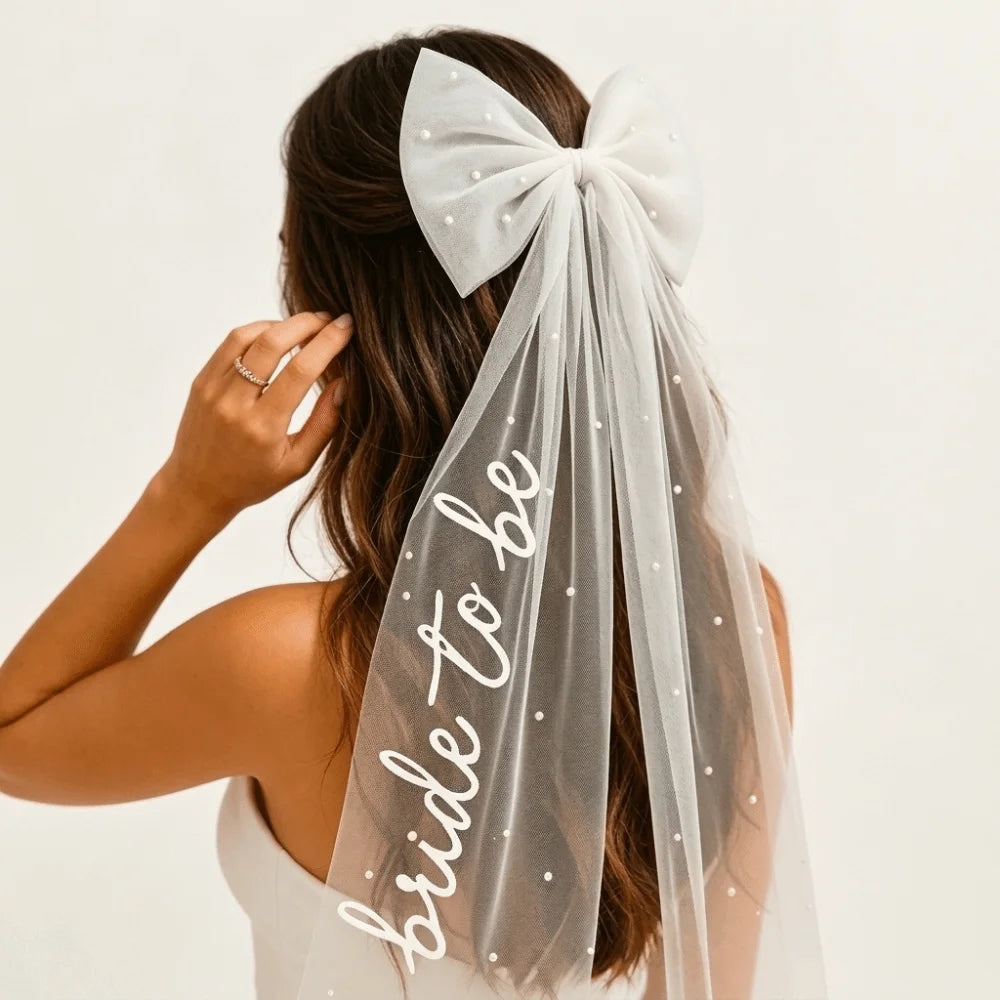 Tulle Bow Bridal Veil – Elegant Vintage Wedding Headdress Bridal Veil PLUSH